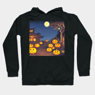 Scary Pumpkin Patch Pumpkin Faces Smiling in Town of Halloween Season Hoodie